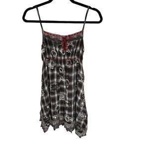 Chelsea & Violet Plaid Embroidered Flower Mini Dress Size Medium